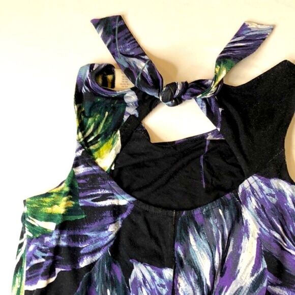 C&C California Tropical Leaf Print Sleeveless Dress XS – Black Green Purple, Vac - Picture 8 of 11
